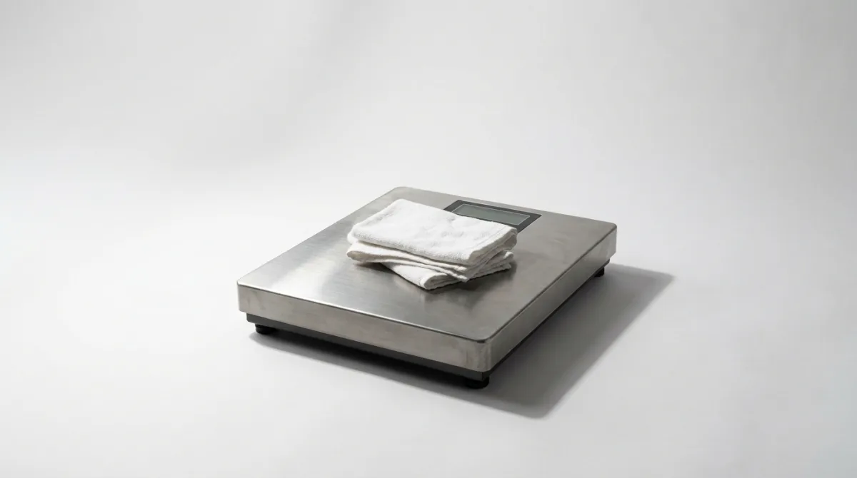Folded laundry on a stainless scale